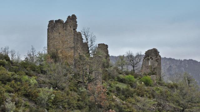 The ruins of Château de Dolan stand on the Causse de Sauveterre overlooking the Gorges du Tarn.