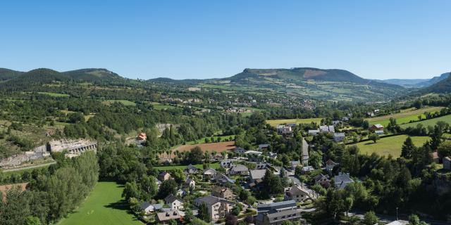 Panorama from the Tour de Chanac. View over the Lot Valley.
