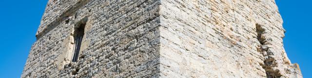 Chanac's square tower overlooking the Lot Valley