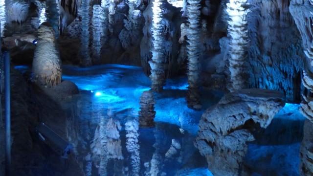Aven Armand cave with blue lights