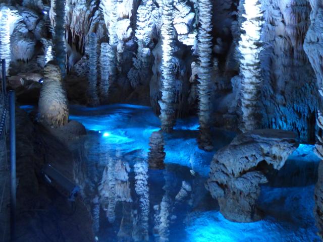 Aven Armand cave with blue lights
