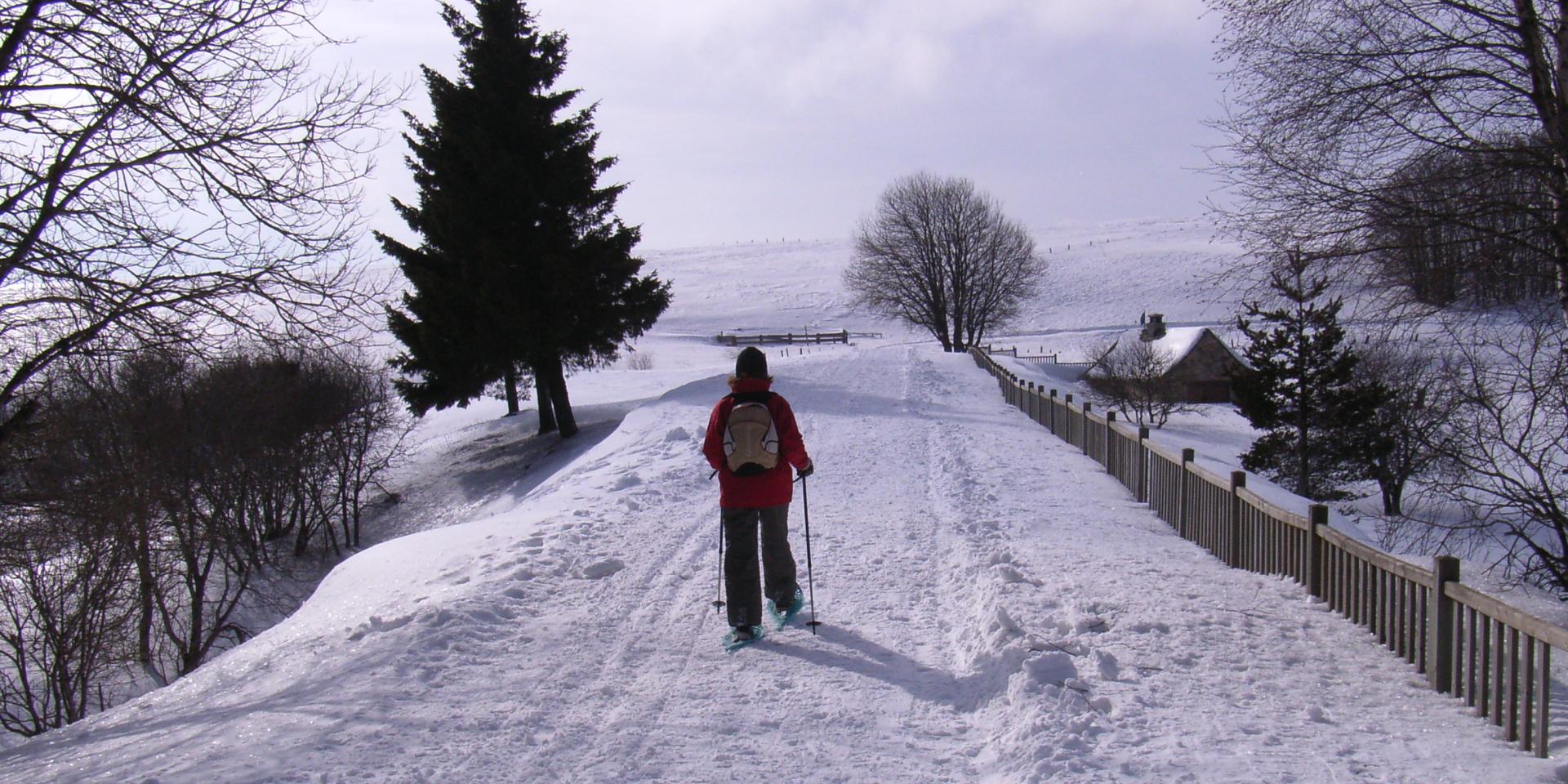 Cross-country skiing on the Aubrac at Lac de Bonnecombe.