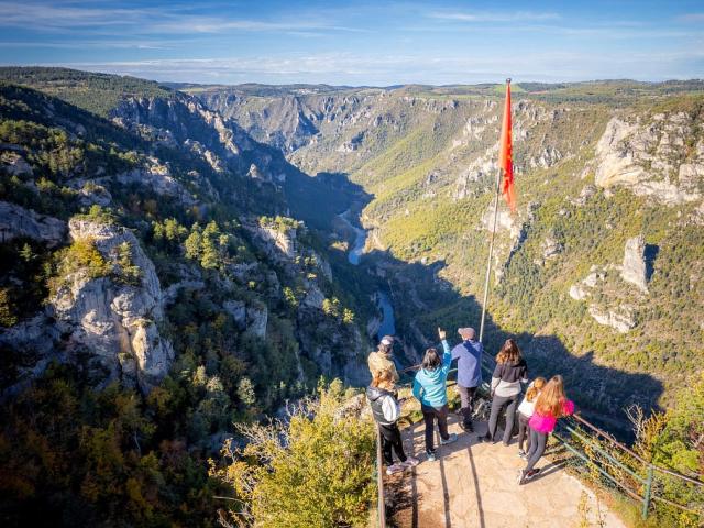 Roc des Hourtous on the Causse Méjean. Panoramic view of the Gorges du Tarn.