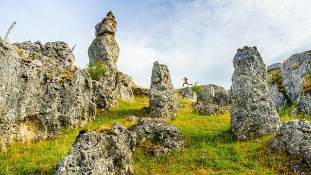 Ensemble de grandes roches aux formes variées formant le chaos de Nîmes-le-Vieux sur le Causse Méjean