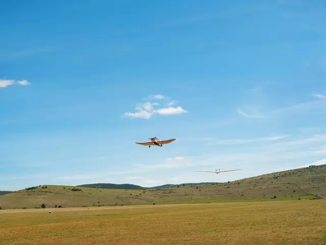 Two planes take off from Chanet airfield in the heart of the Causse Méjean.