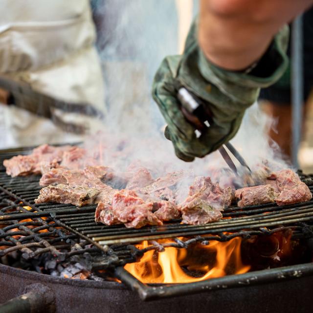 Aubrac meat on the grill.