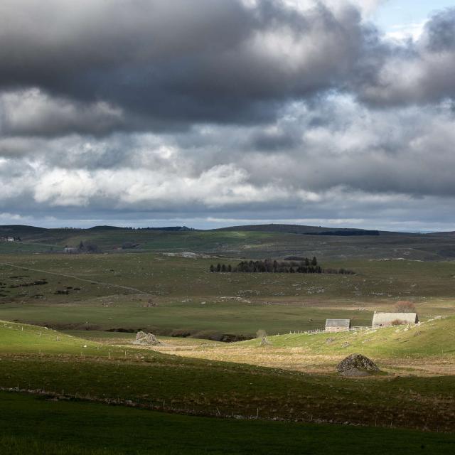 Burons Aubrac spring landscape.