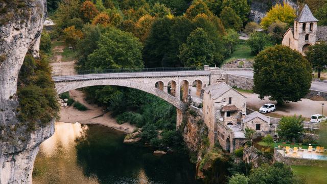 Saint Chély du Tarn bridge in the Gorges du Tarn - left bank of the Tarn river
